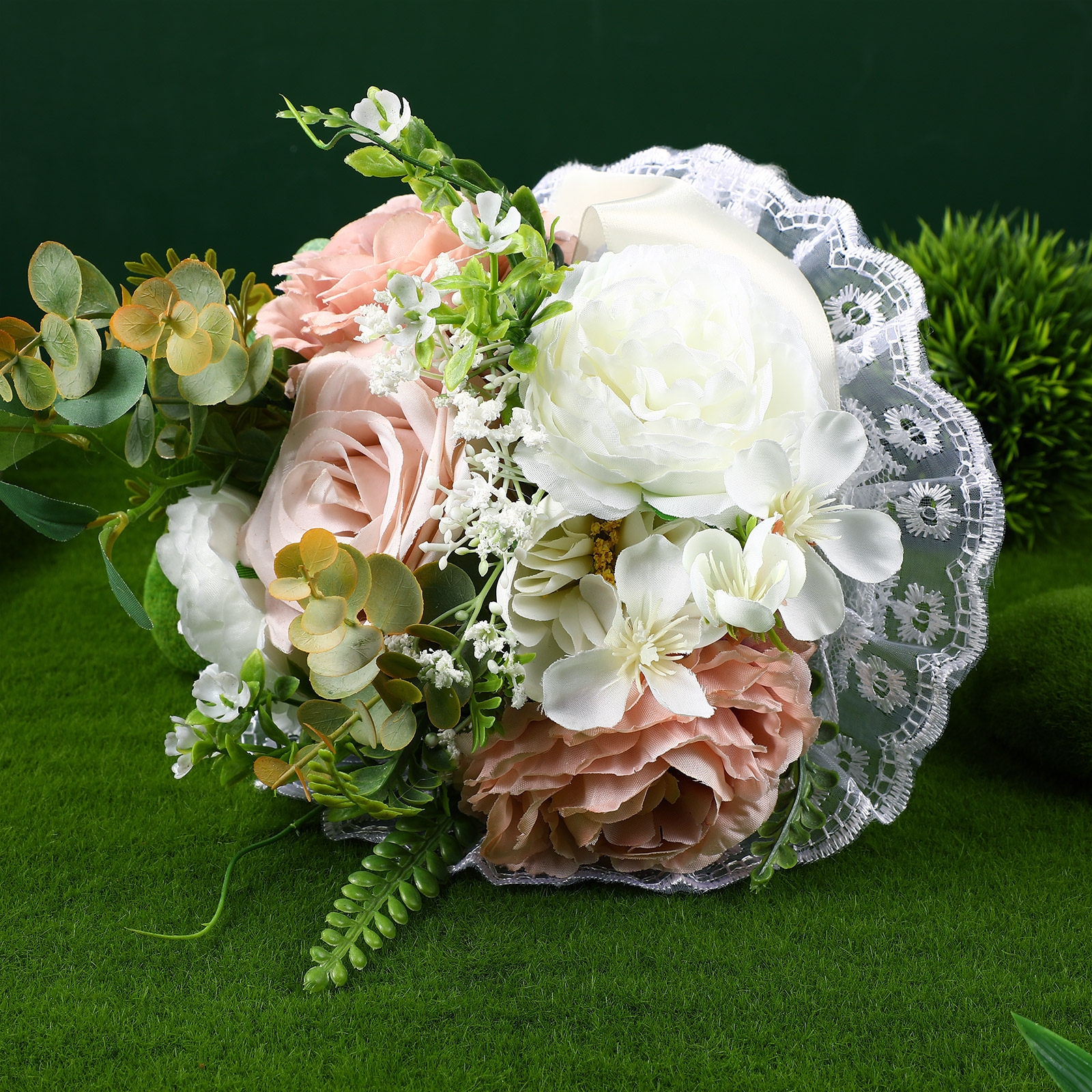Bouquet Holder Foam - 1Set Premium Lace-Trimmed Foam Hemisphere Bouquet