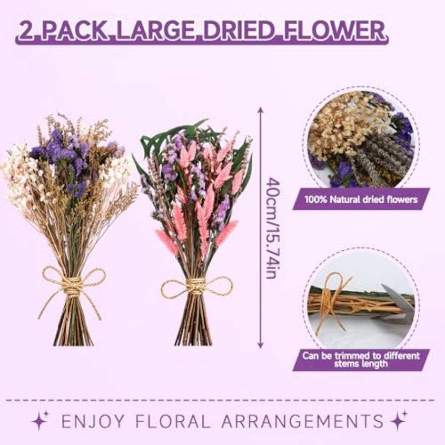 2 Pack Large Dried Flower Bouq - Baby Breath Dried บทวิจารณ์และราคา